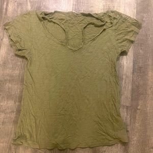 Green V-neck T-shirt medium